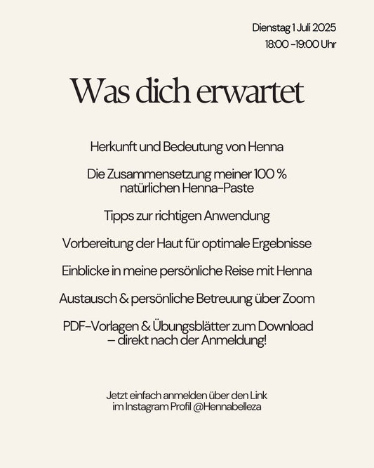 Live Henna Workshop Event am 1. Juli 18.00 - 19.30 Uhr - wenig Plätze verfügbar