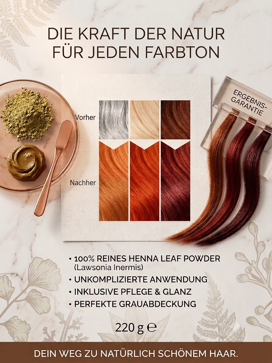 Natürliche Haarfarbe PFLANZENPULVER kraftvolles Haar mit Volumen und glanzvolle Farbe große Packung mit 220g für bis zu 4 Anwendungen