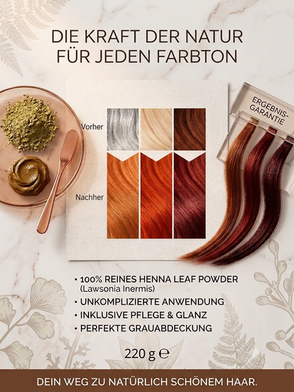 Natürliche Haarfarbe PFLANZENPULVER kraftvolles Haar mit Volumen und glanzvolle Farbe große Packung mit 220g für bis zu 4 Anwendungen