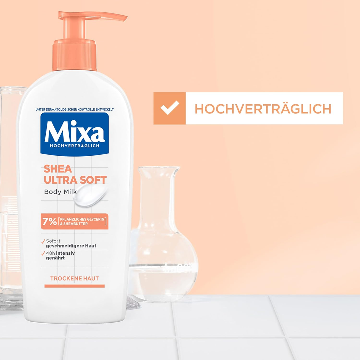 Mixa Shea Body Lotion, Mit Sheabutter Und Pflanzlichem Glycerin, Intensiv Nährende Körpermilch, Für Trockene Und Raue Haut, Pflegt & Hydratisiert Die Haut 48H Lang, Shea Ultra Soft Body Milk, 250 Ml