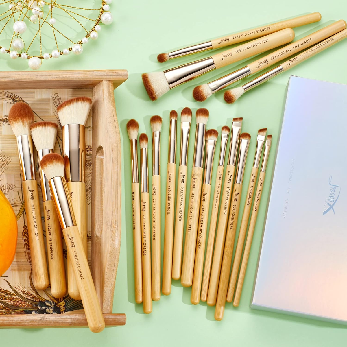 Jessup Pinselset Bambus Make up Pinsel Set Professionelle Makeup Pinsel Gesichtspinsel Lidschattenpinsel Augenpinsel Kosmetikpinsel Puder Lidschatten Schmink Pinsel Synthetische Haare 20 Stück T145