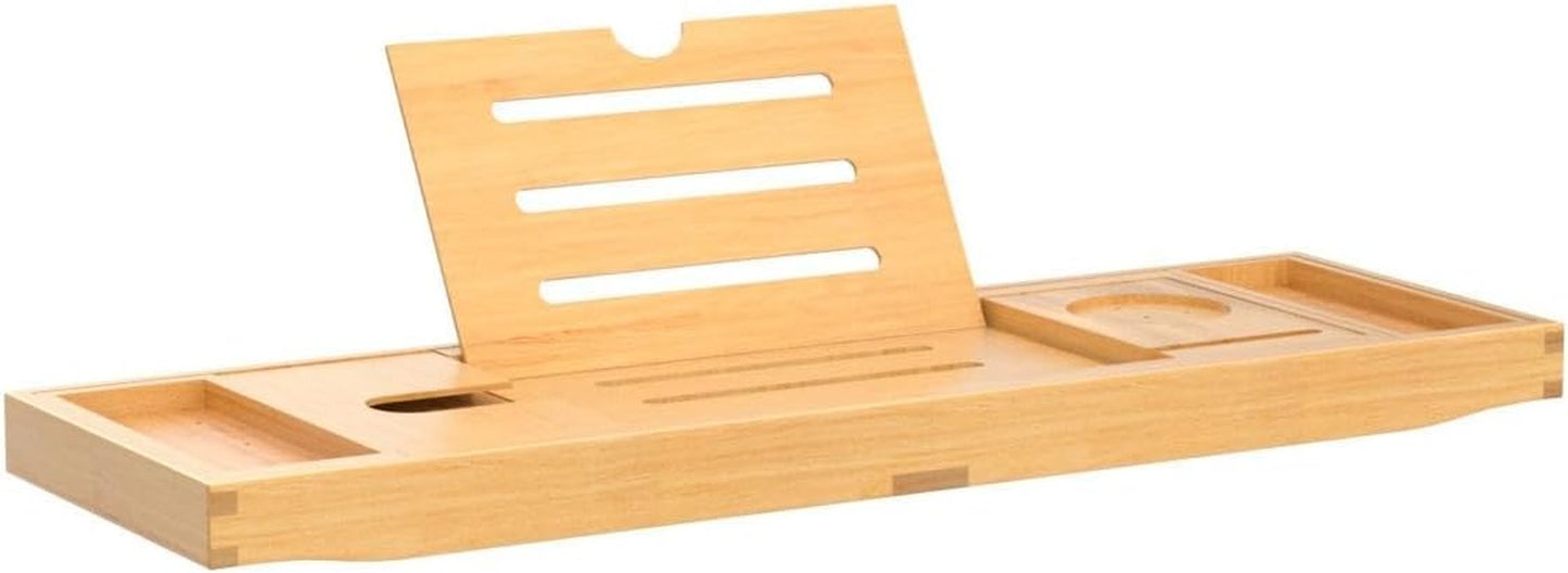Badewannenablage - Verstellbares Bambus-Badewannenbrett - Rutschfeste Badewannenablage Passend Für Die Meisten Badewannen - Hält Buch, Ipad, Telefon, Glas, Kerze (Natural)