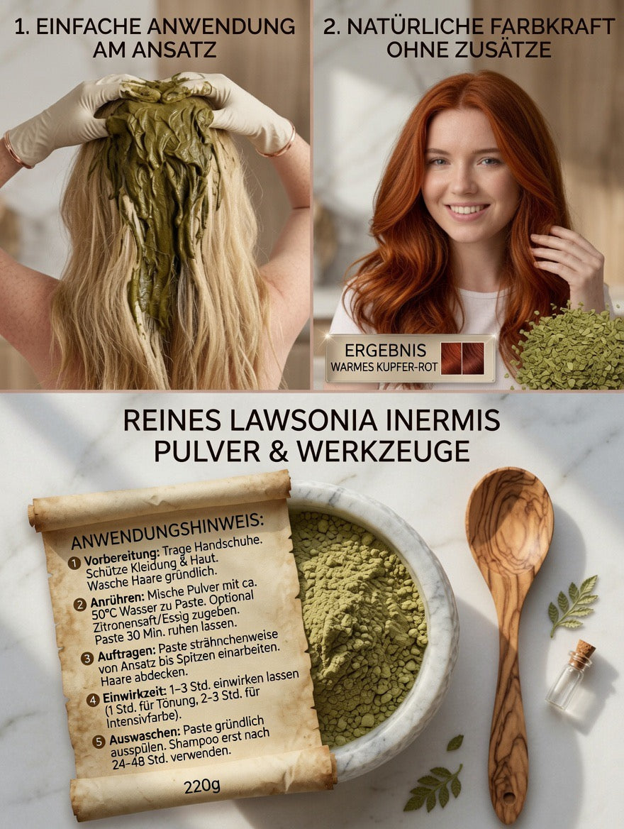 Natürliche Haarfarbe PFLANZENPULVER kraftvolles Haar mit Volumen und glanzvolle Farbe große Packung mit 220g für bis zu 4 Anwendungen
