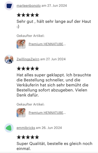 Premium Natural Henna Cones 5-Piece Set - For Henna Tattoos on Skin and Lonlasting Henna Freckles on Face