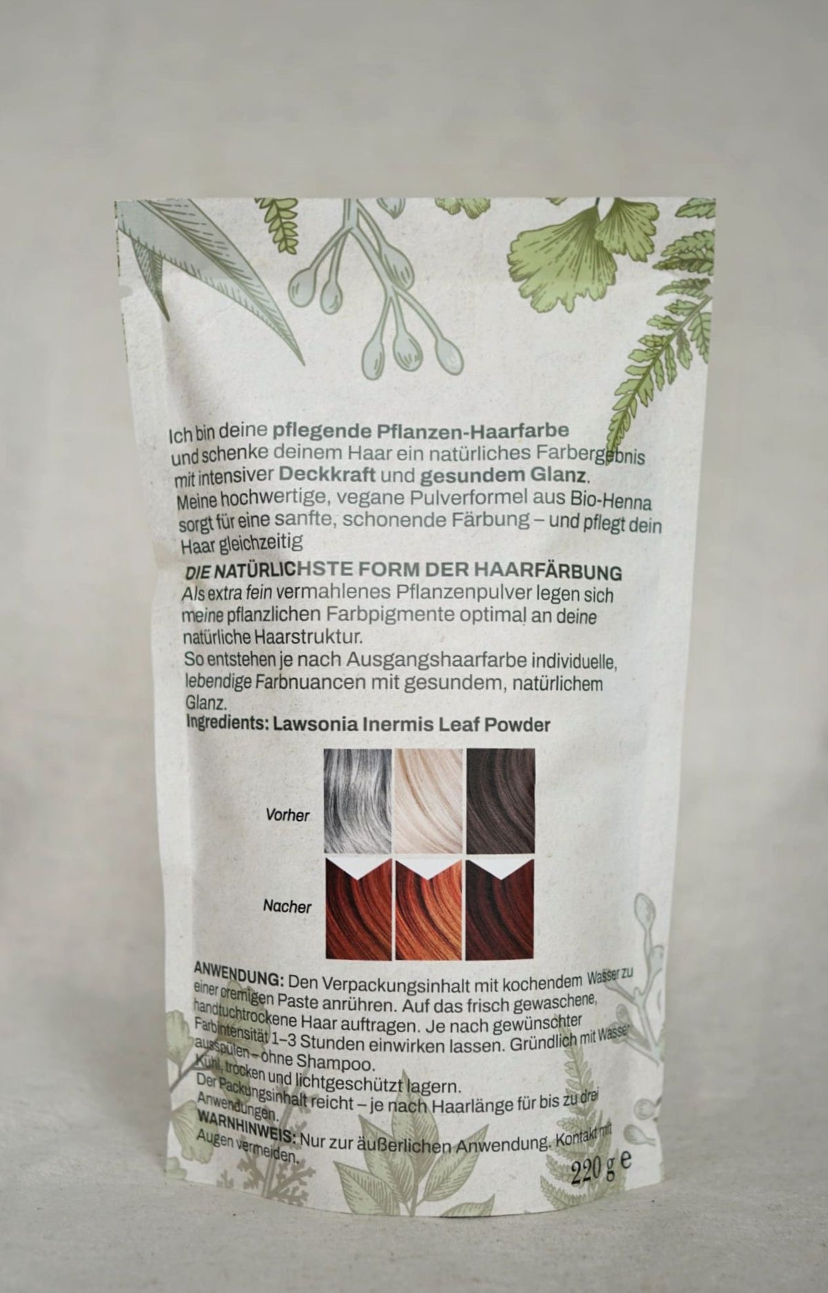 Natürliche Haarfarbe PFLANZENPULVER kraftvolles Haar mit Volumen und glanzvolle Farbe große Packung mit 220g für bis zu 4 Anwendungen