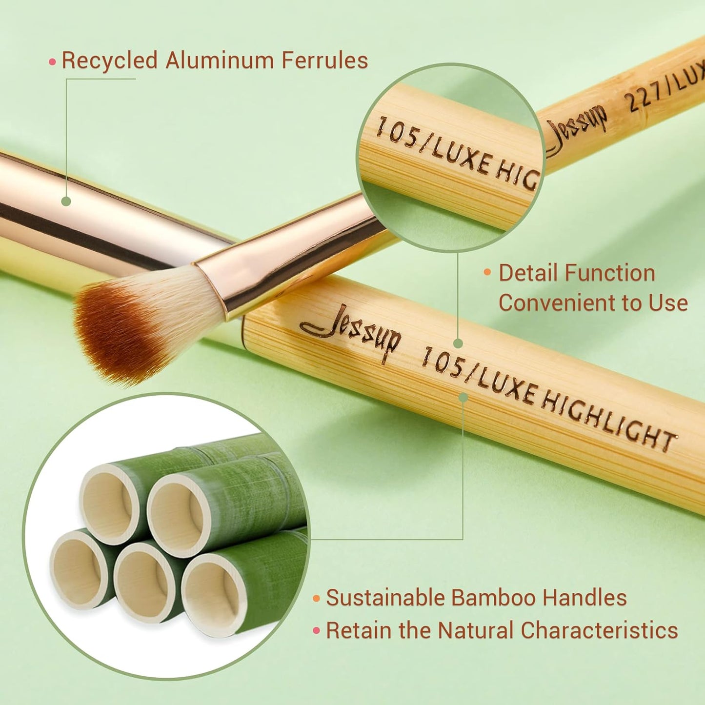 Jessup Pinselset Bambus Make up Pinsel Set Professionelle Makeup Pinsel Gesichtspinsel Lidschattenpinsel Augenpinsel Kosmetikpinsel Puder Lidschatten Schmink Pinsel Synthetische Haare 20 Stück T145