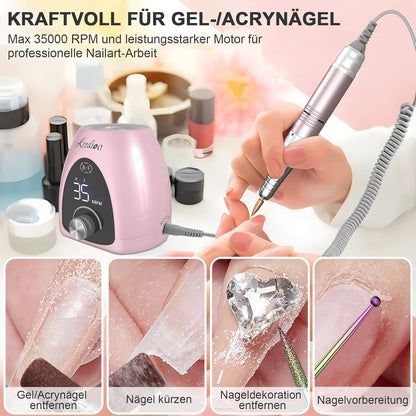 Nagelfräser Für Gelnägel 35000 U/Min Elektrische Nagelfräser 6 in 1 Maniküre Set Elektrisch Stufenlose Geschwindigkeit Mit LED Dislay Für Nagelhaut Shellac Acrylgel, Sicher Für Anfänger Profi