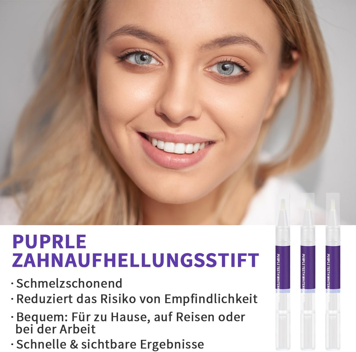 Zahnaufhellung Bleaching Stift, Purple Teeth Whitening Pen, Zähne Aufhellen, Schnelles Entfernen Aller Flecken, Zahnbleaching (3 Stück)