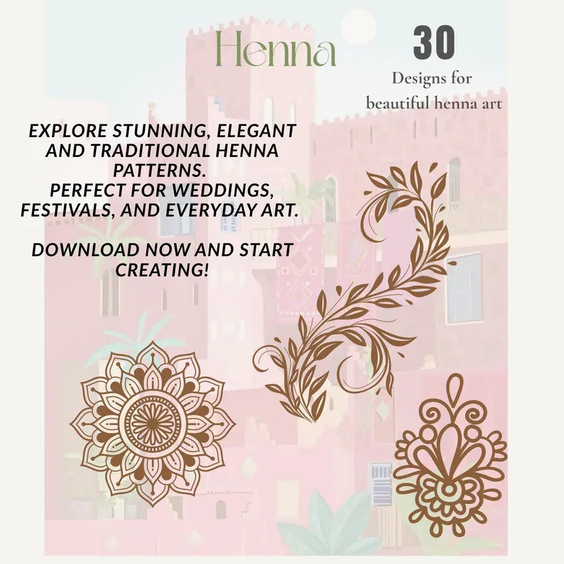 E-Book Henna-Design-Kollektion – 30 Mehndi-Muster für Hände und Finger: Moderne Mandalas und Blütenblätter zum Ausdrucken – von einfachen bis hin zu anspruchsvollen Designs